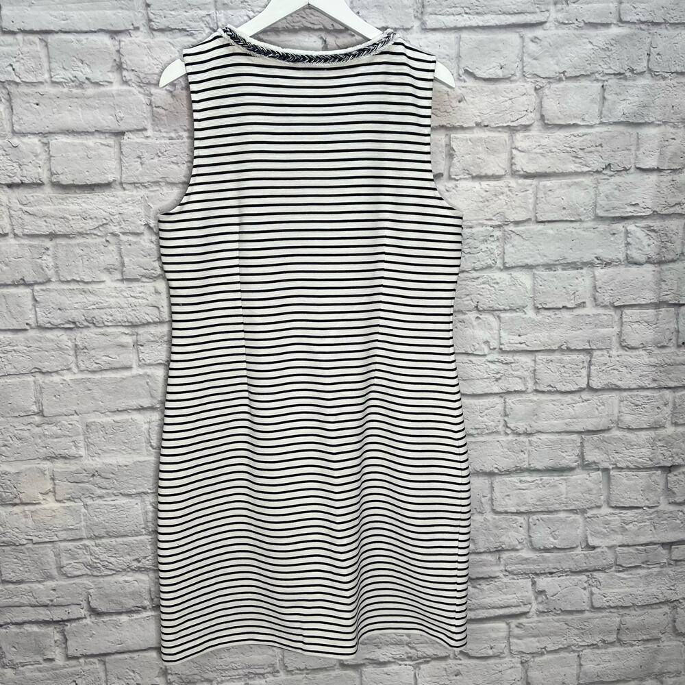 Talbots Sleeveless Sheath Dress White Blue Striped Braided Detail Nautical 14 - Picture 5 of 5